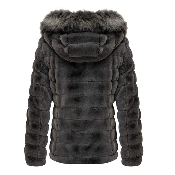 Double Sided Faux Fur Puffer Jacket Hooded-Fur - Picture 3 of 9
